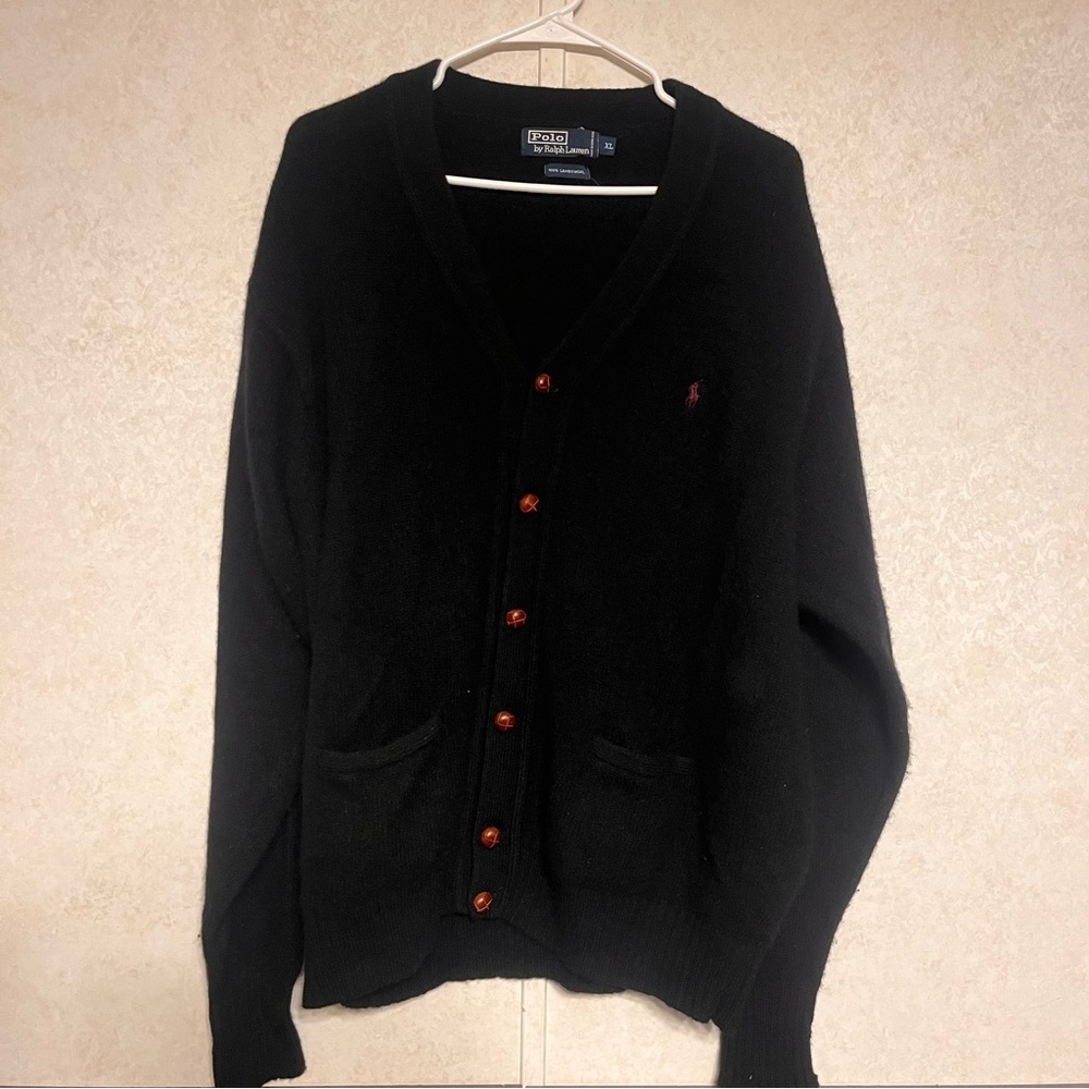 Ralph Lauren Men's Black‎ Cardigan with Red Buttons